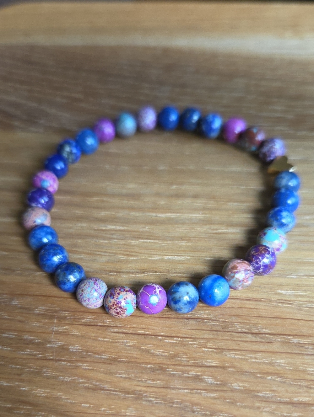 Lapis Lazuli & Imerial Sea Sediment Jasper Beaded Stretch Bracelet | Handmade - Picture 6 of 9